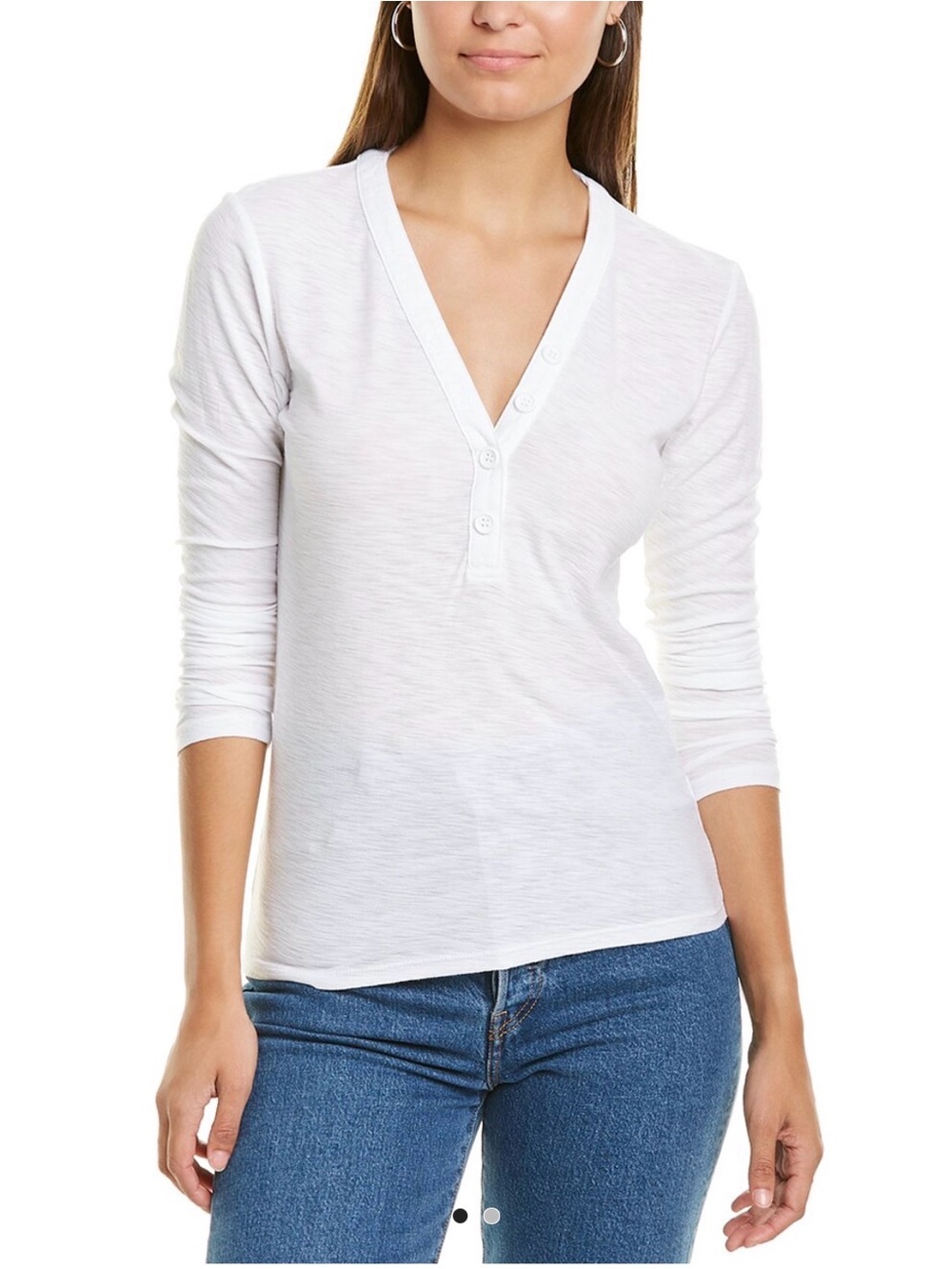 James Perse Long Sleeve v Neck Henley Slub Cotton Blend Size 2 Medium Brand New